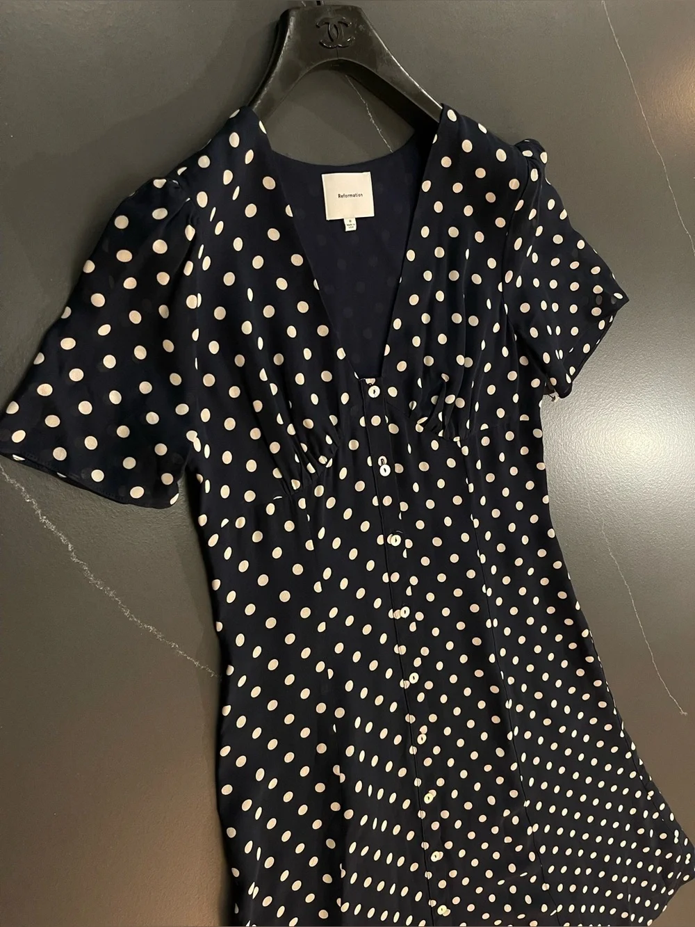 NEW Reformation Lise Midi Dress In Blue Dot Size 8 - Picture 7 of 14